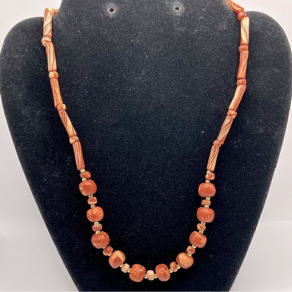 *3/$20* Vintage wooden look beaded necklace